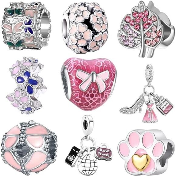 9 Pack Plated Silver Spacer Beads Charm - Picture 5 of 5